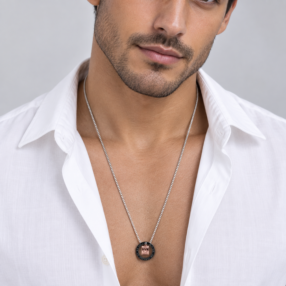 Black Ring Square Pendant Necklace