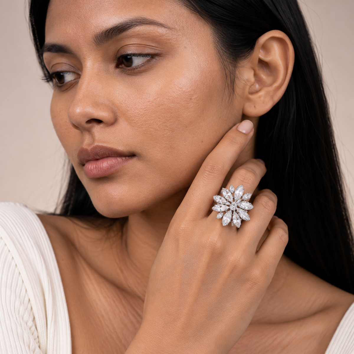 Marquise Crystal Snowflake Ring