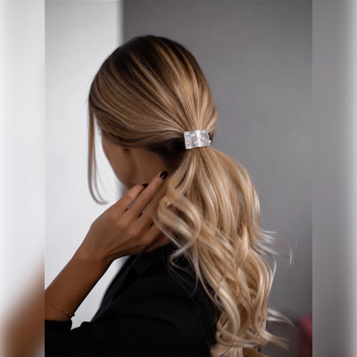Textured Gold & Faux Pearl Elastic Hair Tie