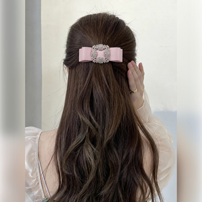 Grosgrain Bow Banana Clip with Rhinestone Buckle