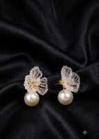 Gold-Silver Beaded Flower Pearl Earrings