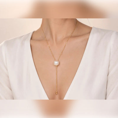 Sliding Pearl Lariat Necklace