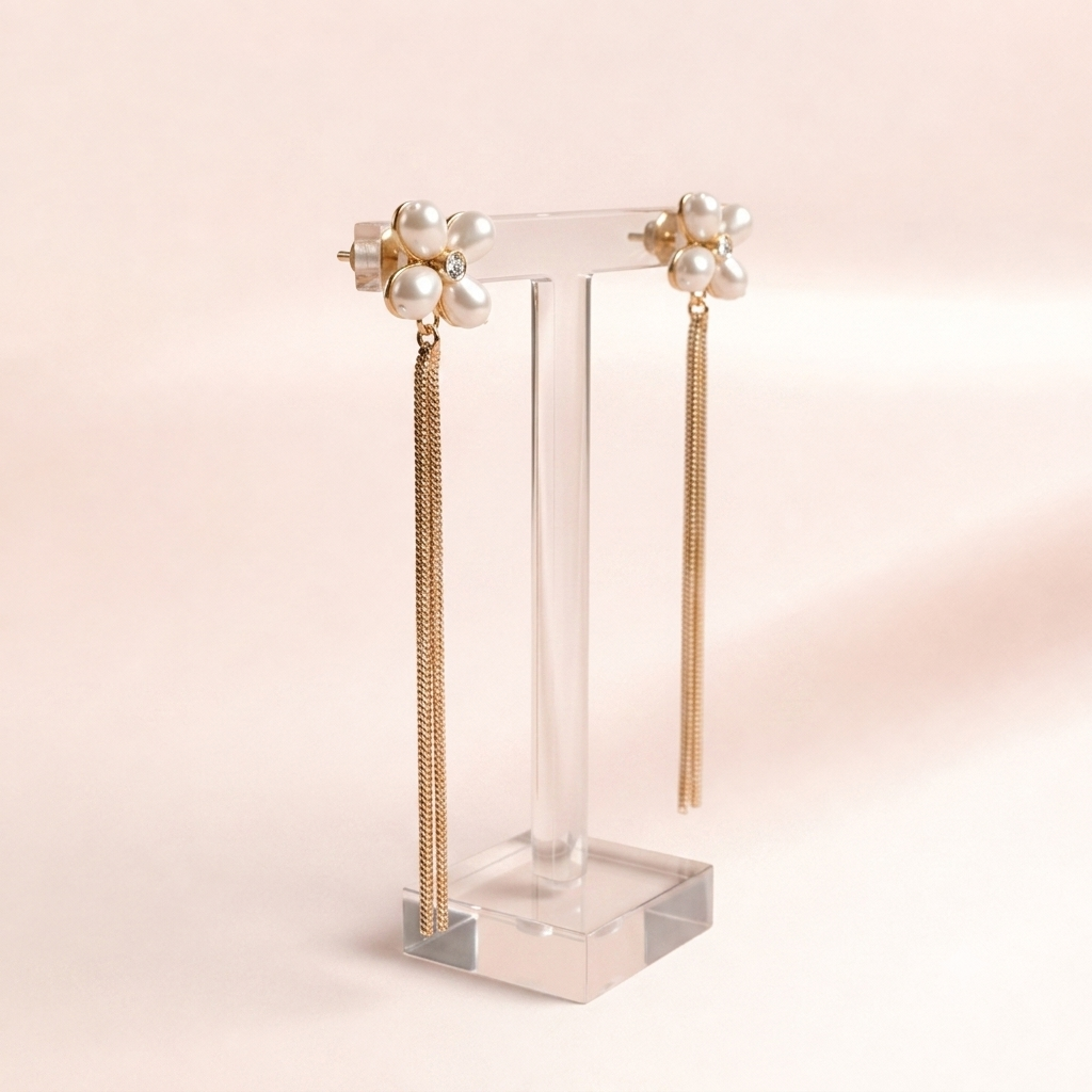 Pearl Clover Chain Drop Earrings