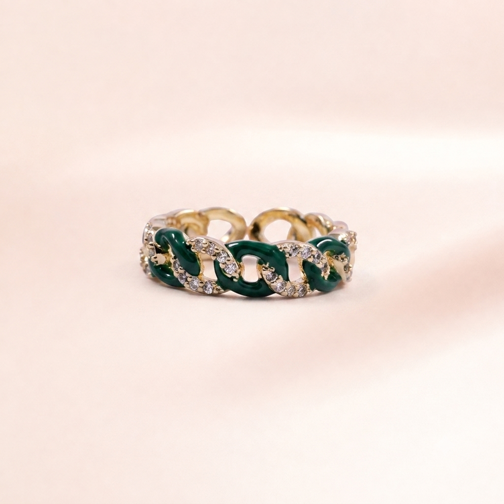 Emerald Enamel Chain Link Ring