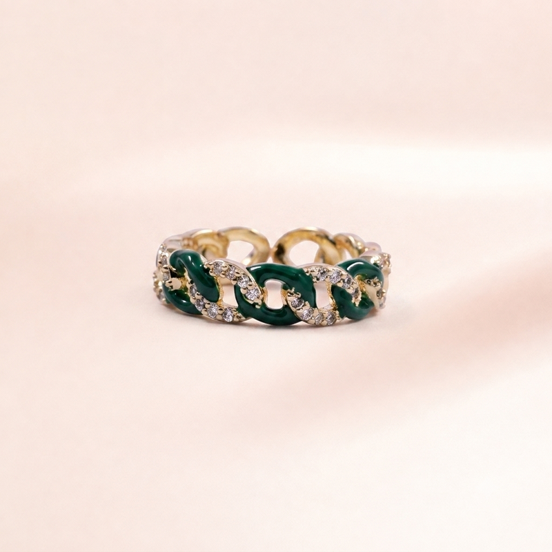 Emerald Enamel Chain Link Ring