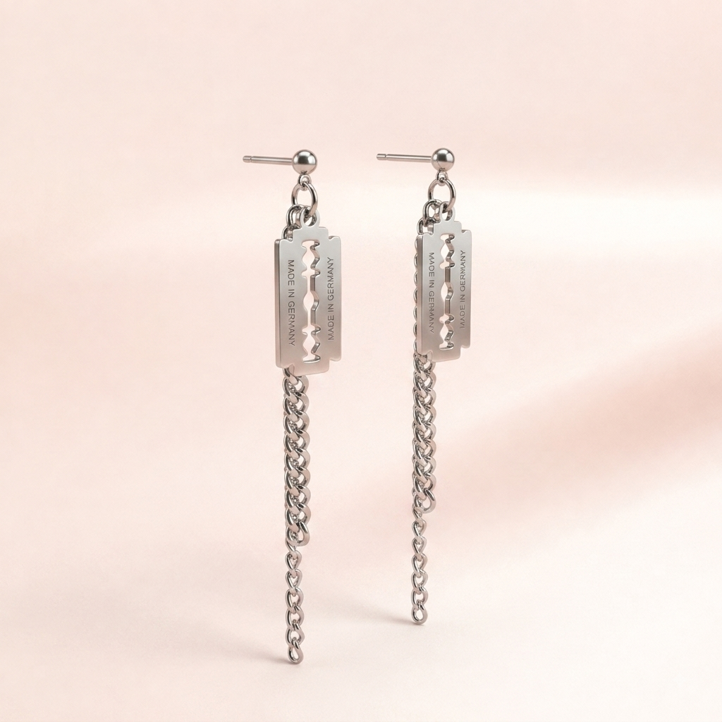 Razor Blade Charm Chain Earrings