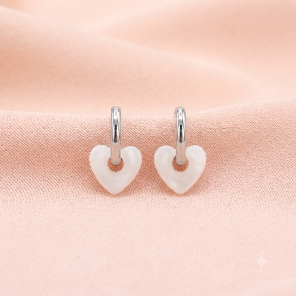Pink Enamel Heart Hoop Earrings
