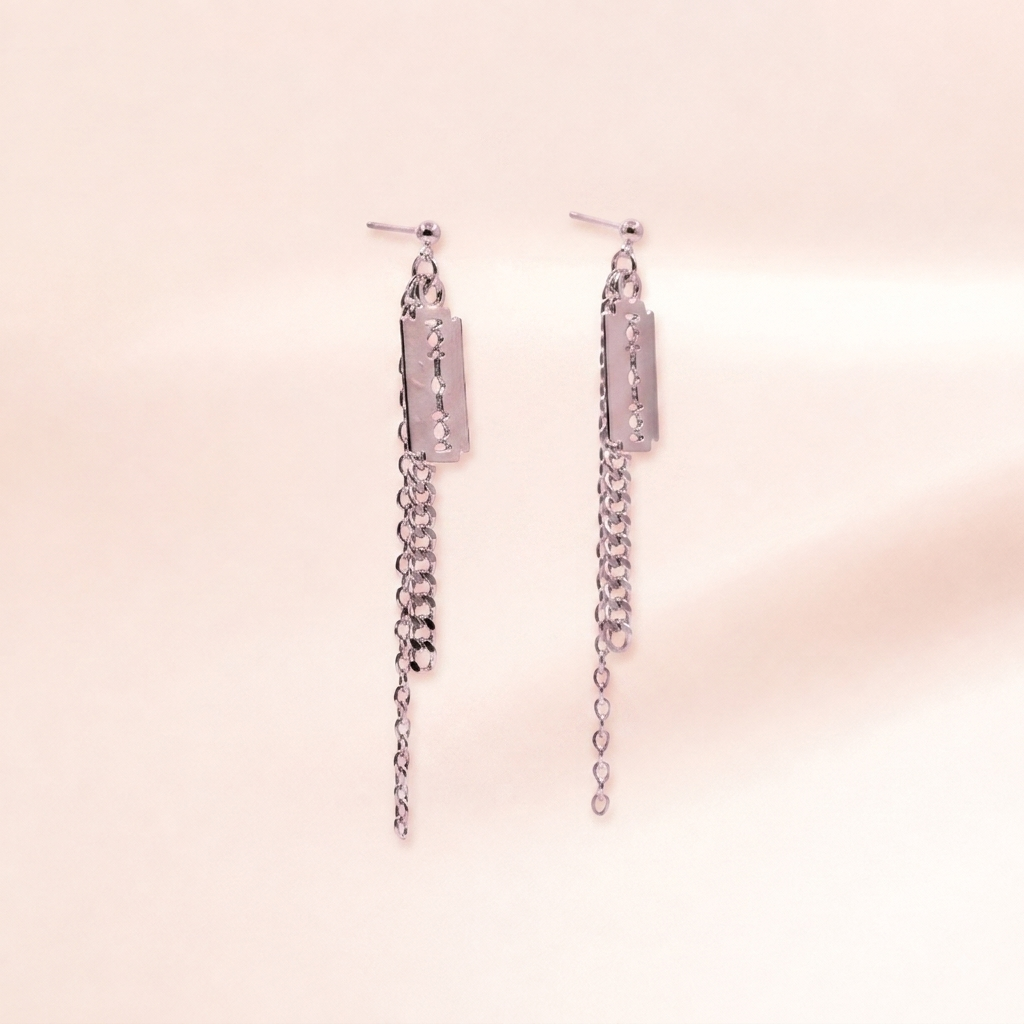 Razor Blade Charm Chain Earrings