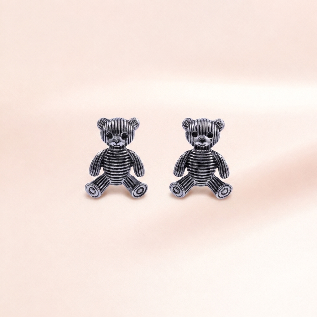 Silver Teddy Bear Stud Earrings