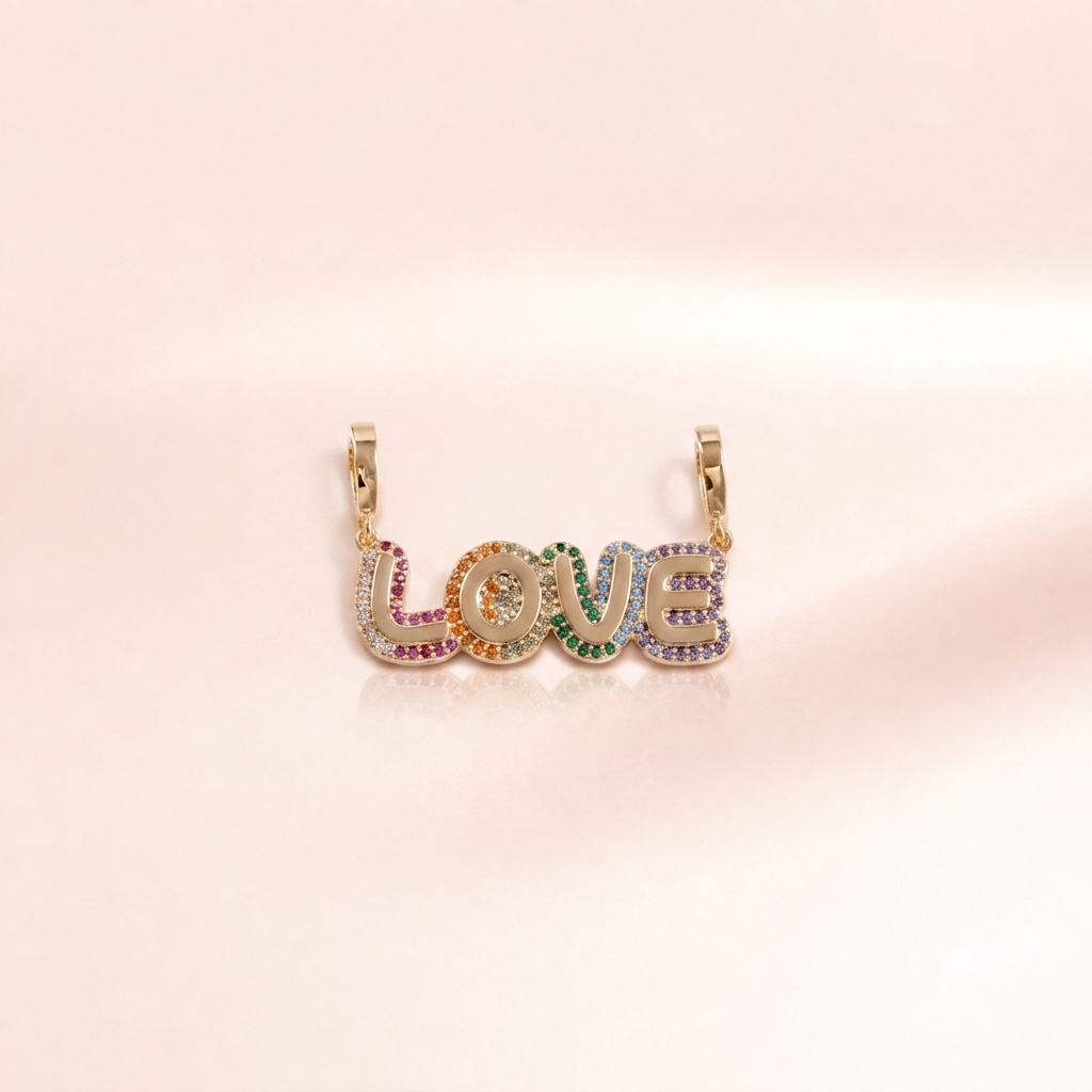 Rainbow Crystal "LOVE" Charm Pendant