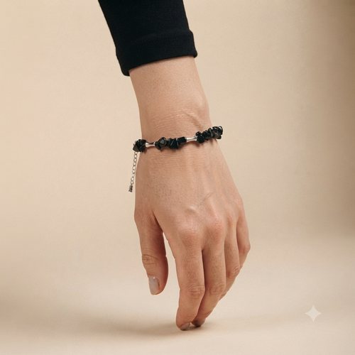 Stone Chip & Silver Bar Beaded Bracelet
