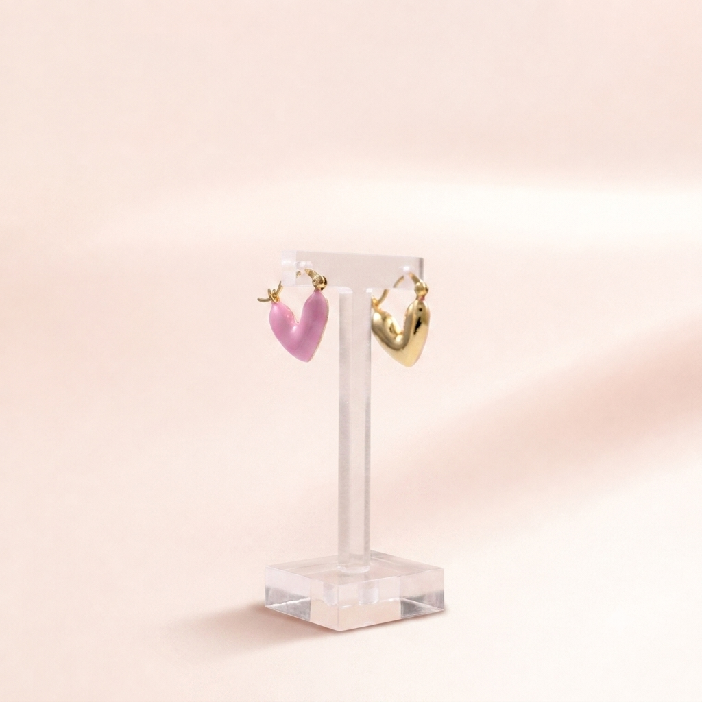 Mismatched Heart Hoop Earrings Pink