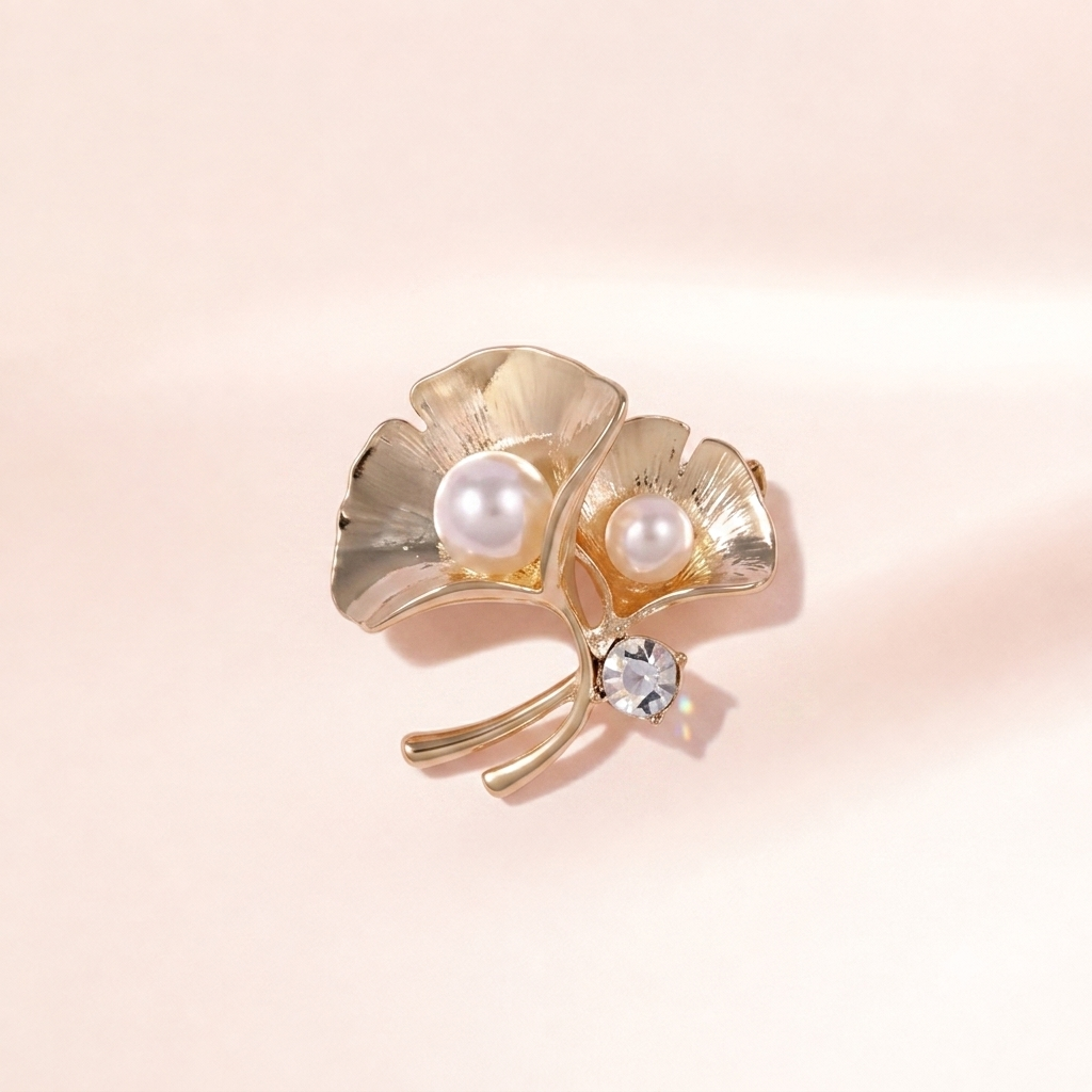Golden Ginkgo Bloom Brooch | Vybe Global Store - Image 3