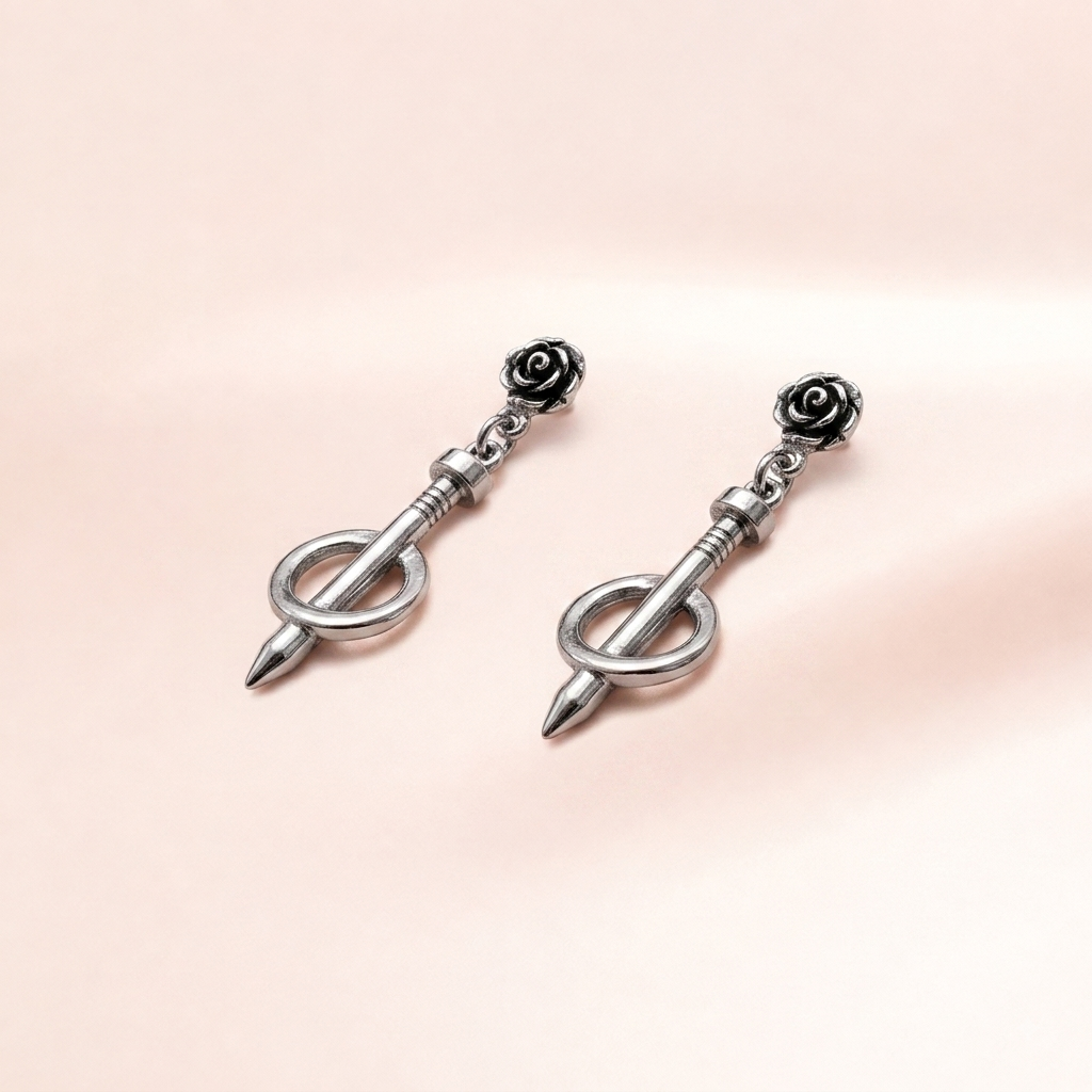 Rose & Nail Charm Drop Earrings