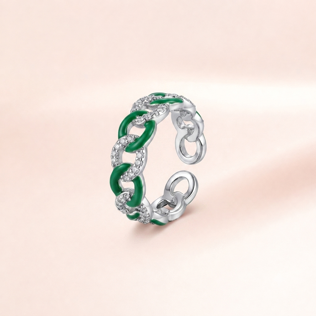 Emerald Enamel Chain Link Ring