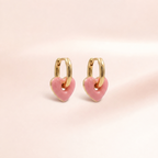 Pink Enamel Heart Hoop Earrings