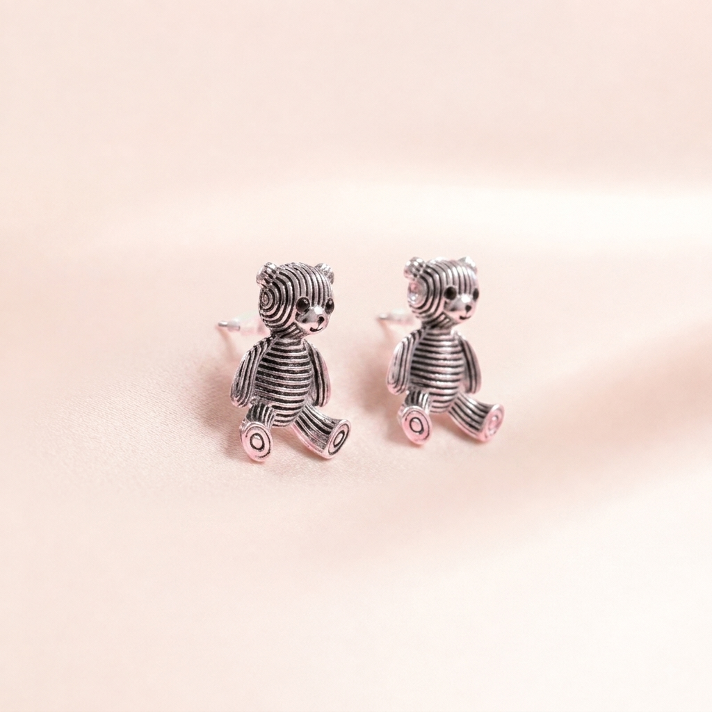 Silver Teddy Bear Stud Earrings