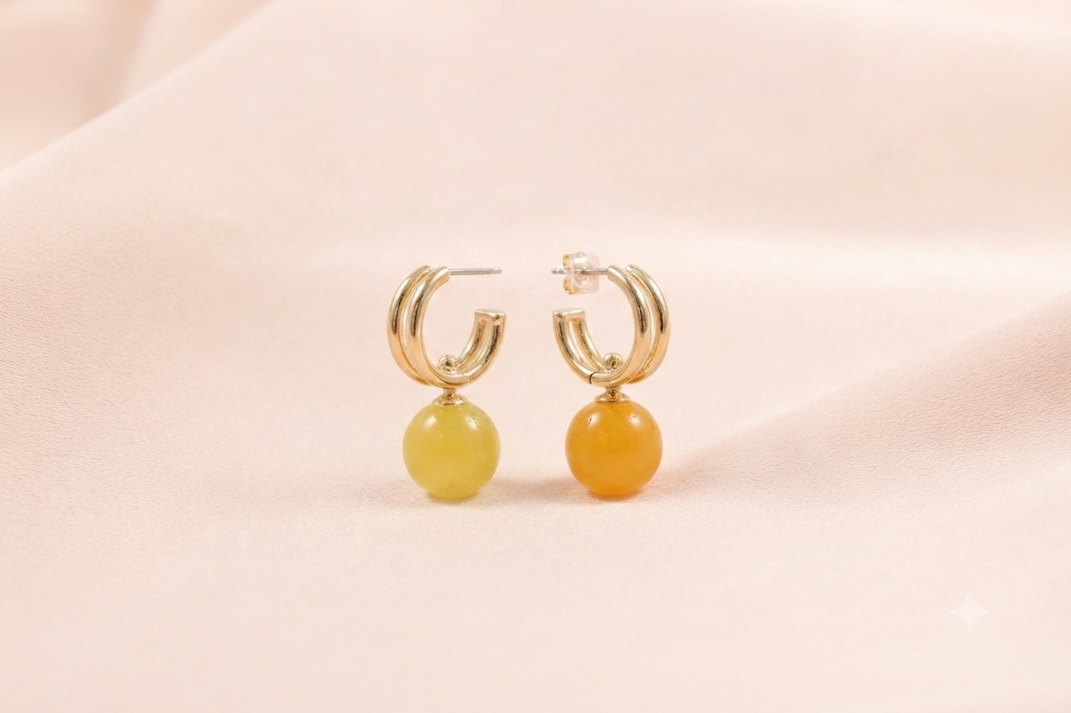 Chain Link Gemstone Ball Drop Earrings