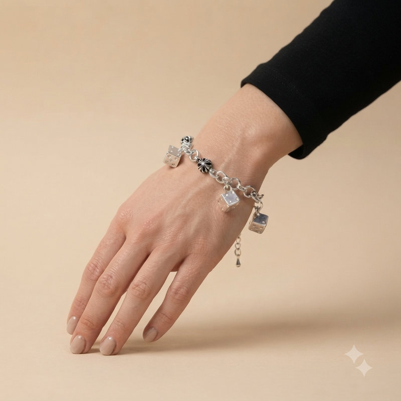Dice & Floral Bead Chain Bracelet