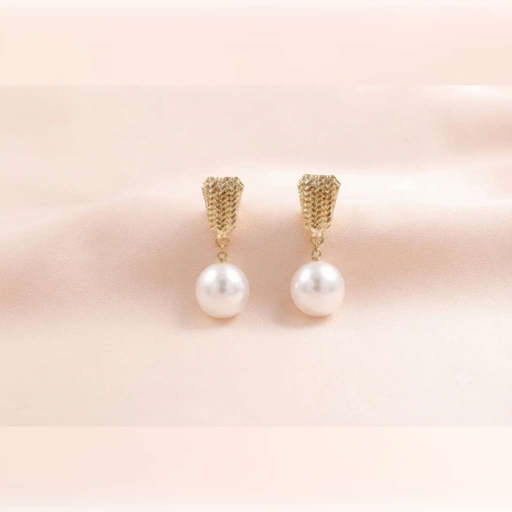 Gold Textured Drop Pearl Earrings | Vybe Global Store - Image 11