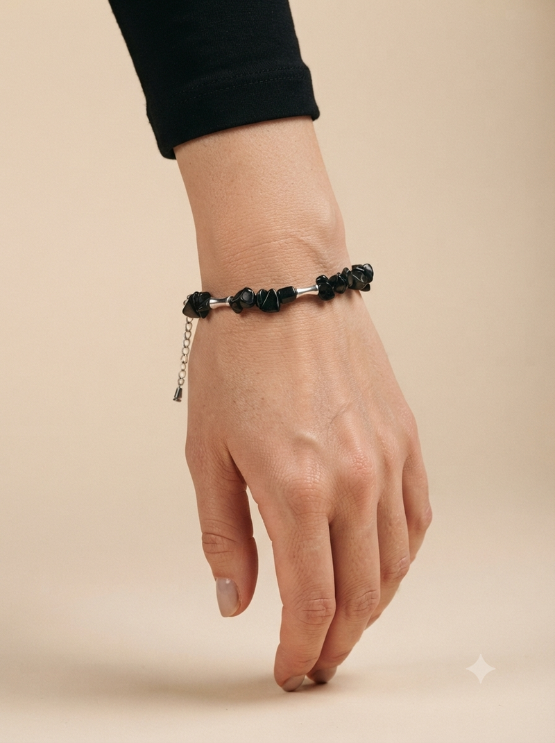 Stone Chip & Silver Bar Beaded Bracelet
