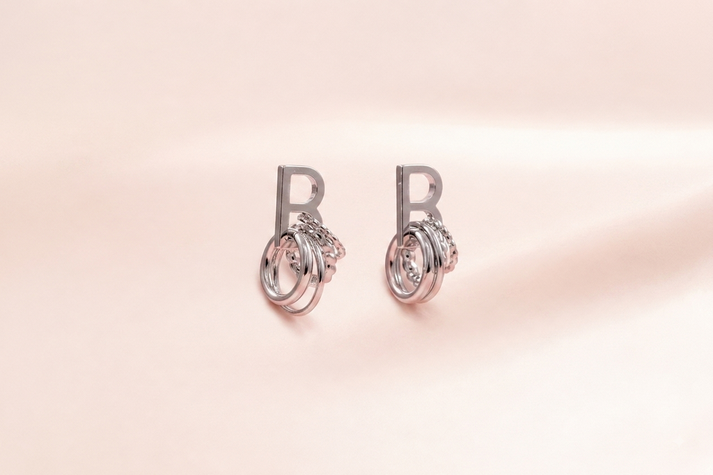 Letter "B" Multi-Ring Drop Earrings
