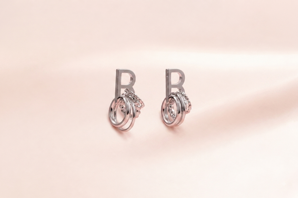 Letter "B" Multi-Ring Drop Earrings