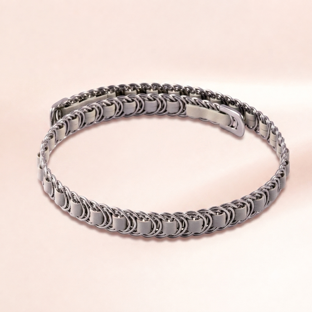 Silver and Black Leather Woven Chain Choker Necklace | Vybe Global Store - Image 3