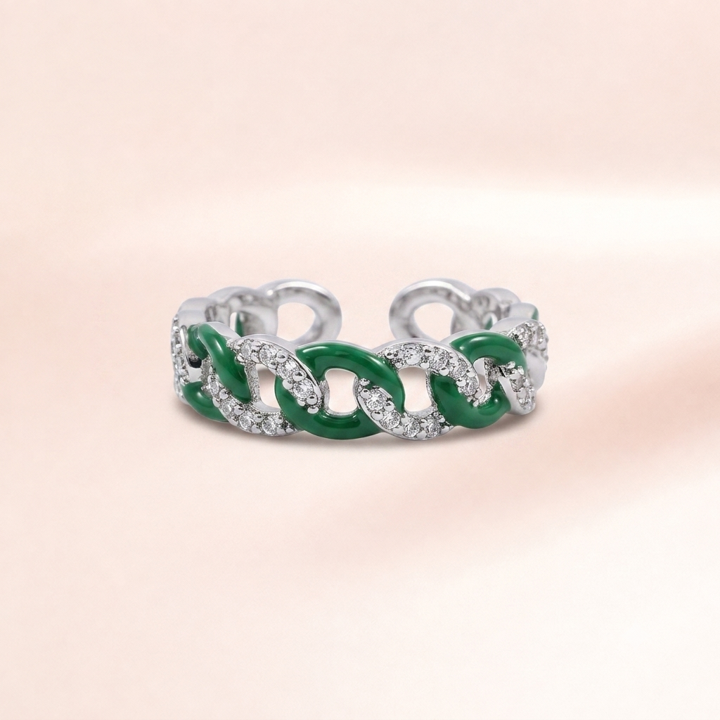 Emerald Enamel Chain Link Ring