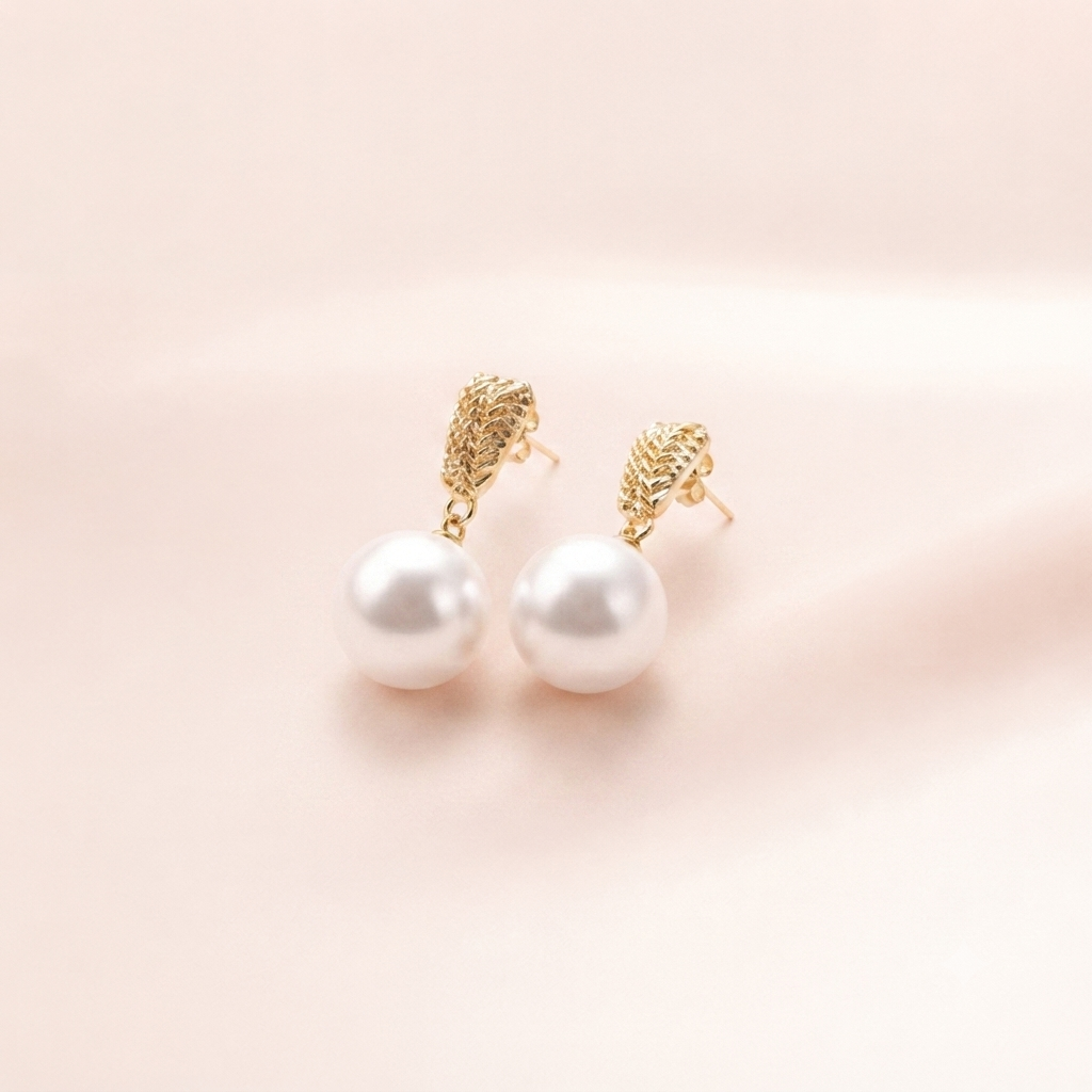 Gold Textured Drop Pearl Earrings | Vybe Global Store - Image 12