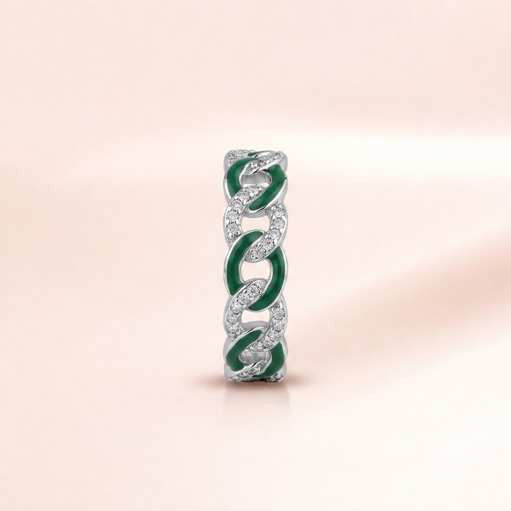 Emerald Enamel Chain Link Ring
