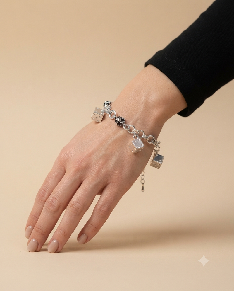 Dice & Floral Bead Chain Bracelet