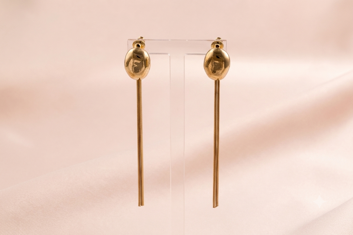 Oval Dome Fringe Drop Earrings