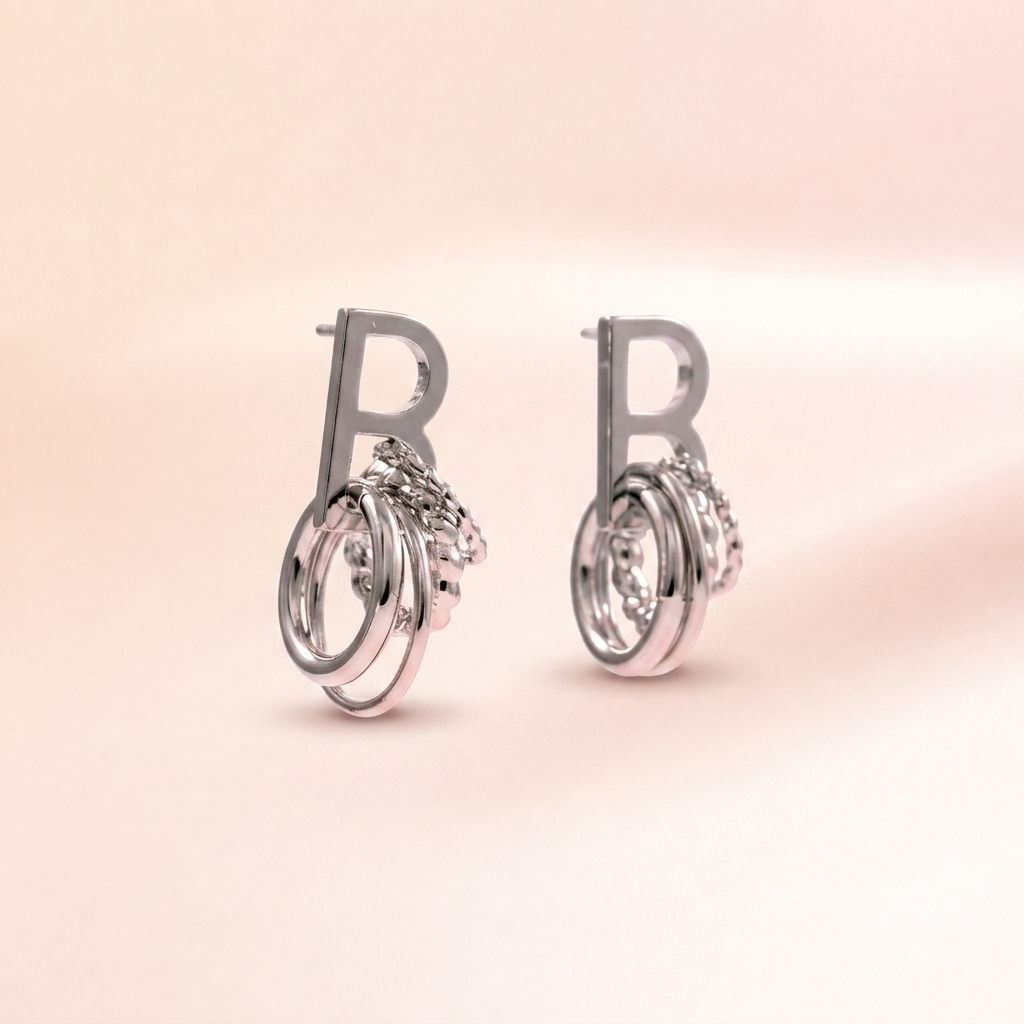 Letter "B" Multi-Ring Drop Earrings