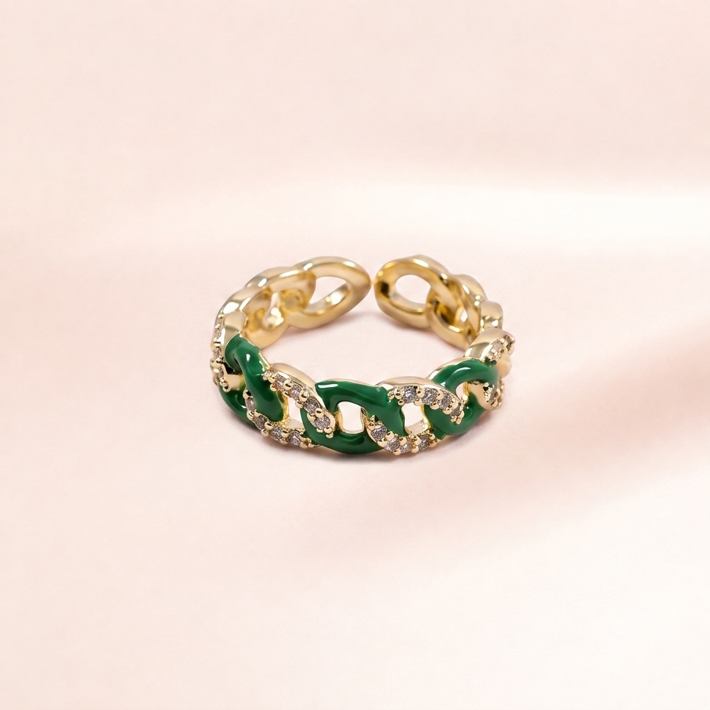 Emerald Enamel Chain Link Ring