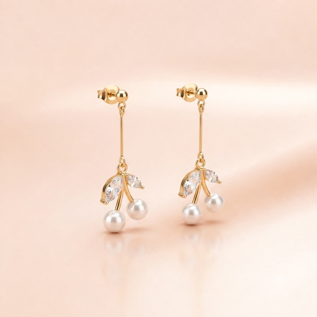 Pearl Cherry Drop Earrings