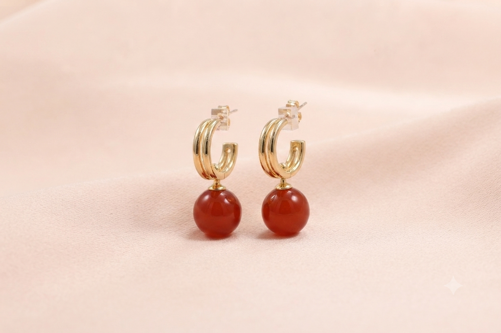 Chain Link Gemstone Ball Drop Earrings