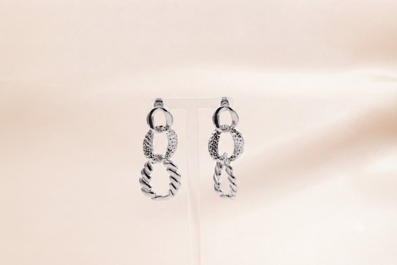 Mixed Texture Link Drop Earrings
