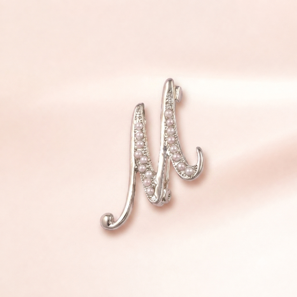 Pearl Initial "M" Brooch
