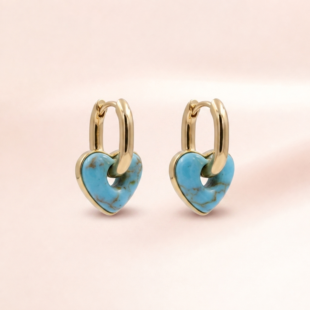 Blue Enamel Heart Hoop Earrings