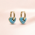 Blue Enamel Heart Hoop Earrings