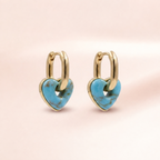 Blue Enamel Heart Hoop Earrings