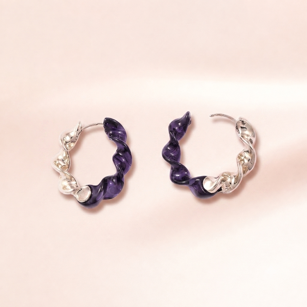 Silver and Twisted Resin Hoop Earrings | Vybe Global Store - Image 9