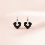 Black Enamel Heart Hoop Earrings