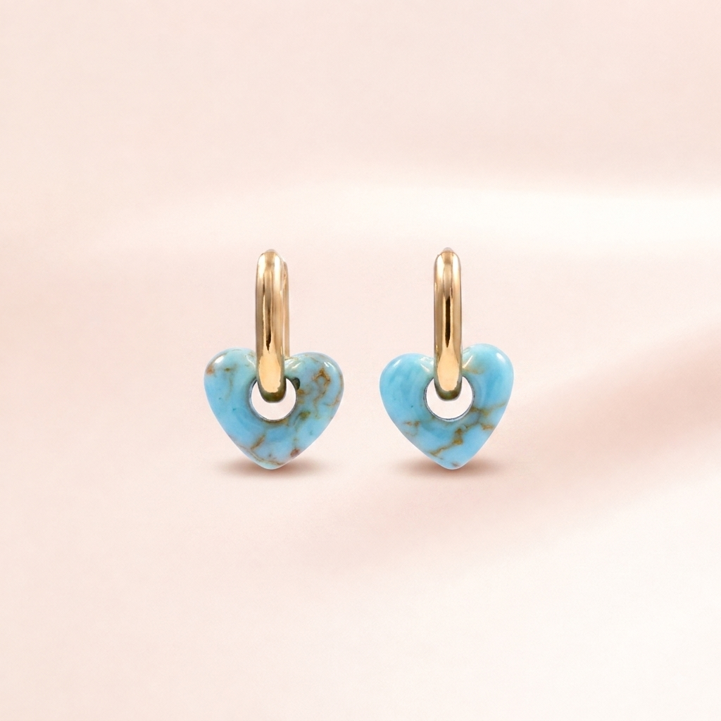 Blue Enamel Heart Hoop Earrings