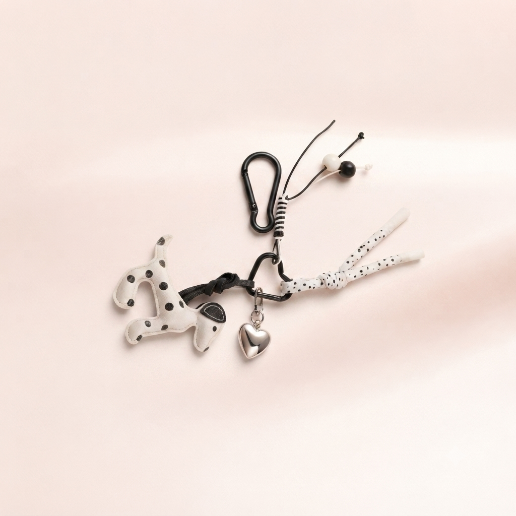 White Polka Pup Charm Keychain