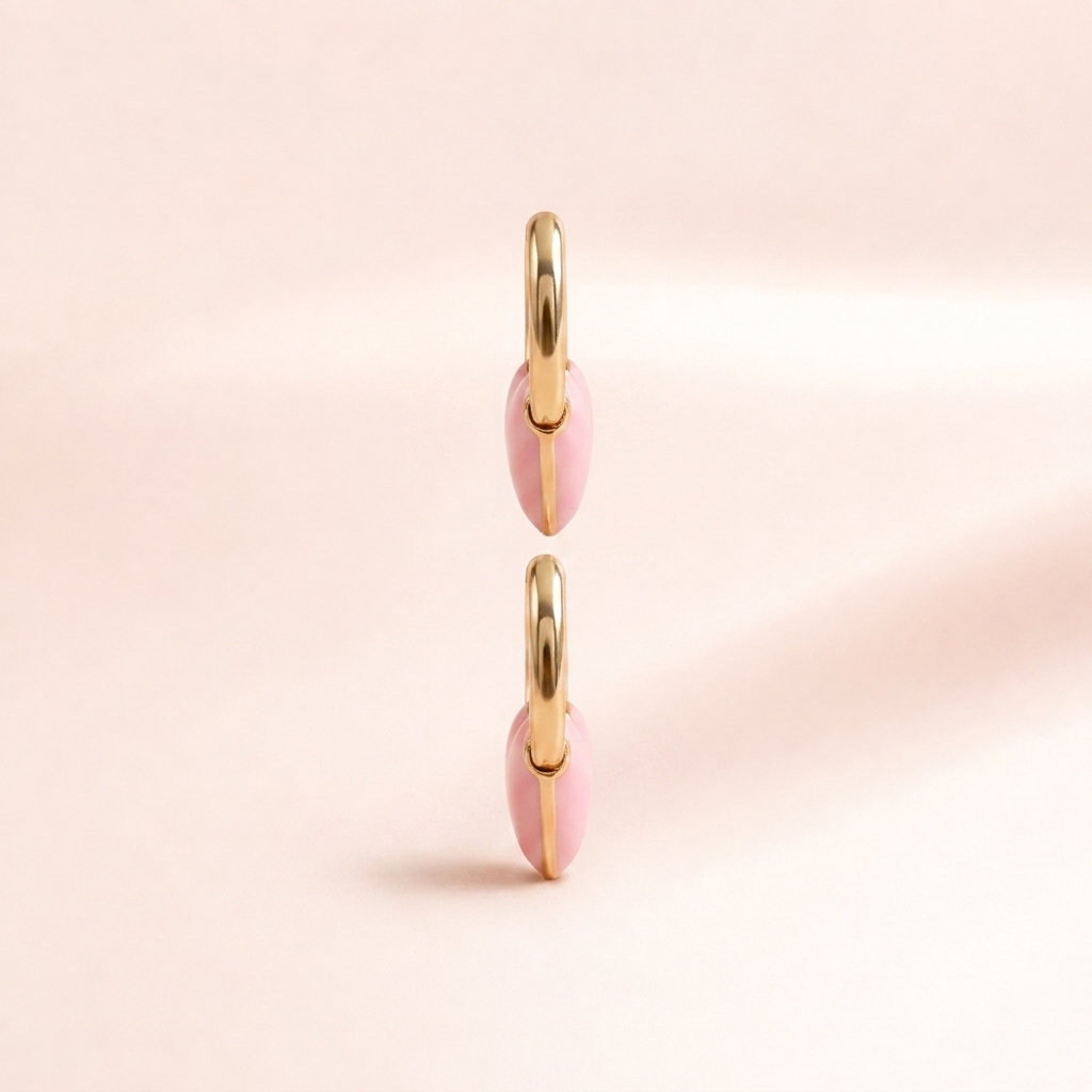 Pink Enamel Heart Hoop Earrings