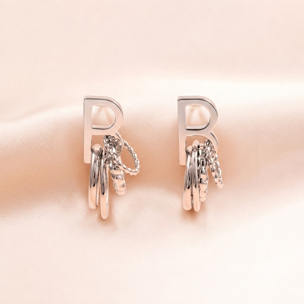 Letter "B" Multi-Ring Drop Earrings