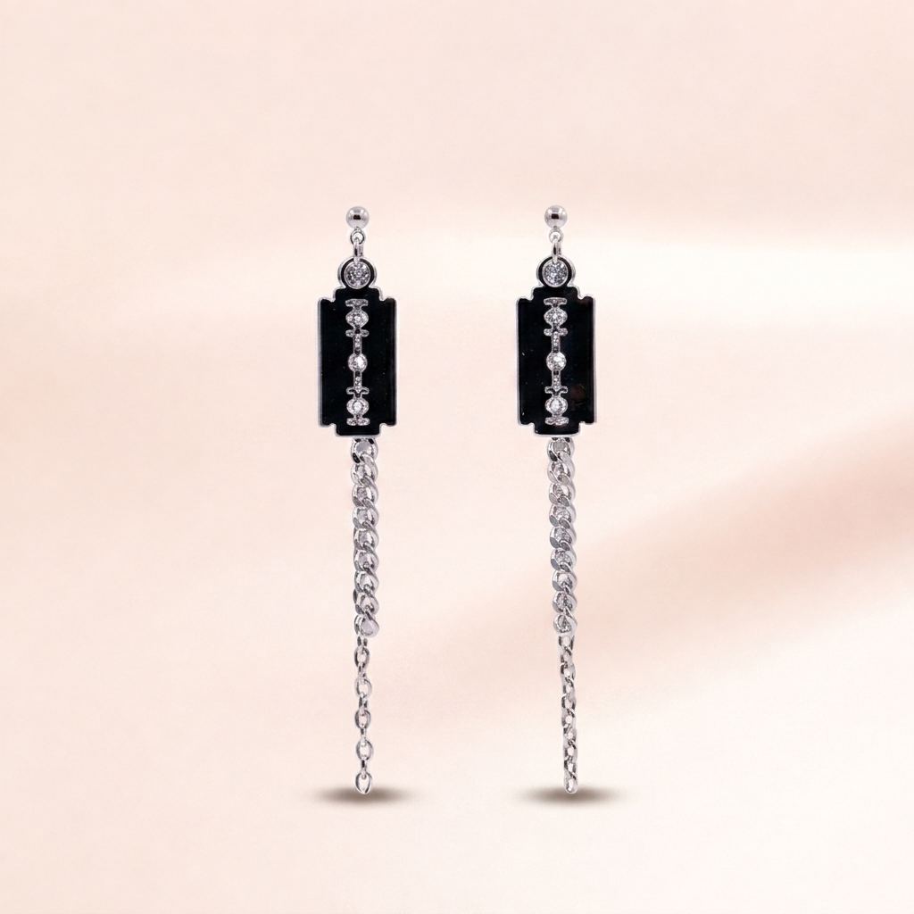 Razor Blade Charm Chain Earrings