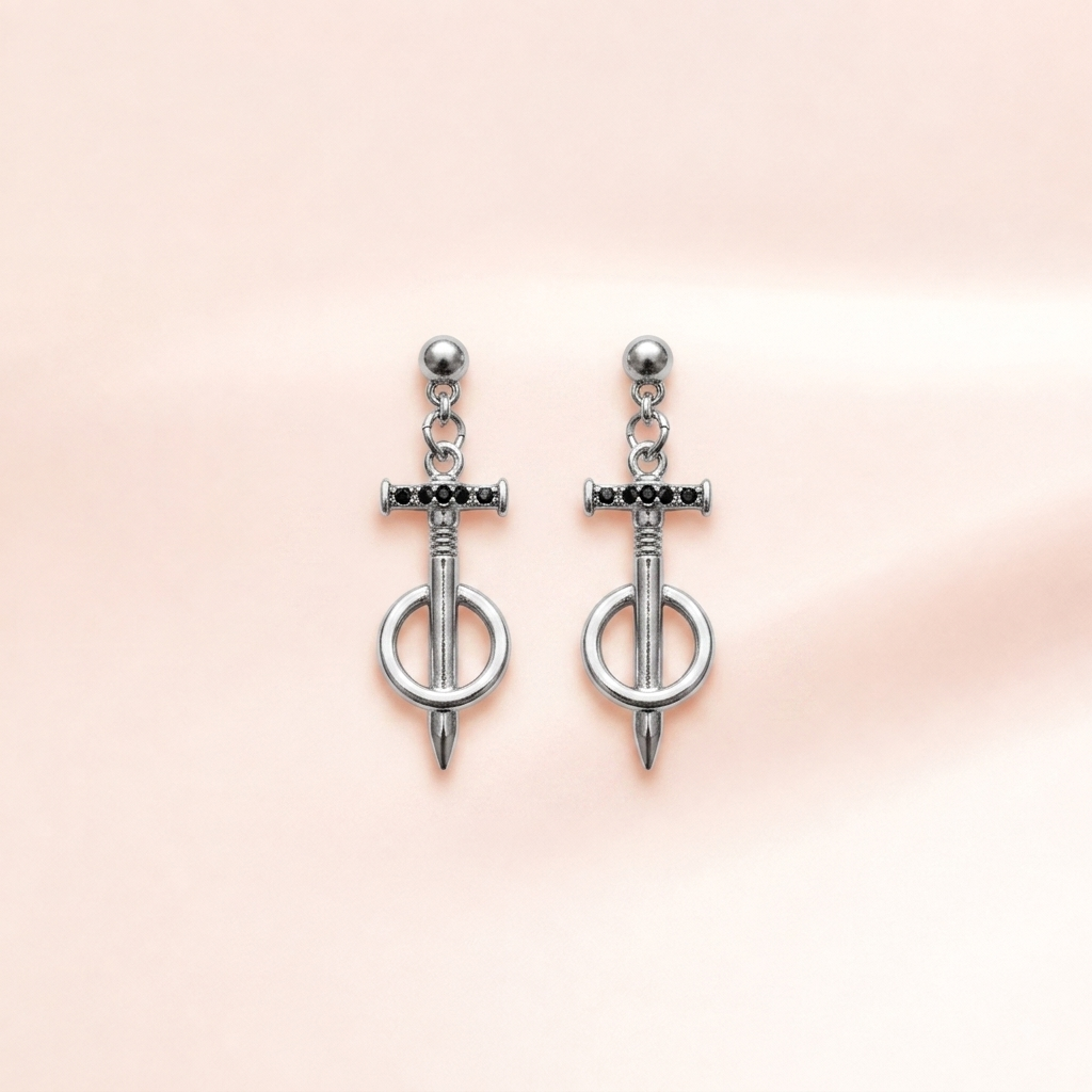 Rose & Nail Charm Drop Earrings